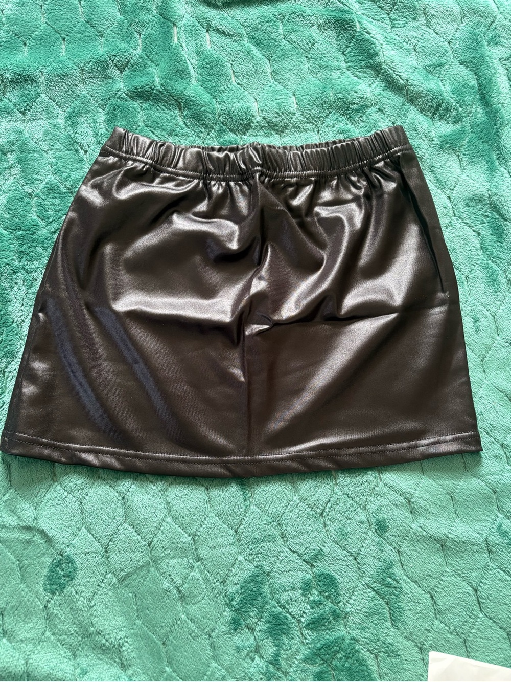 Black Faux Leather Mini Skirt Y2K Wet Metallic Look